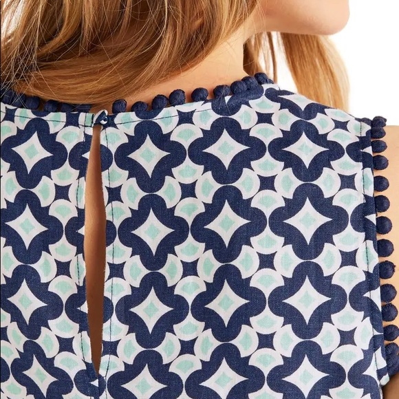 Boden Romaine Linen Sleeveless Top Navy, Diamond Drop Geometric - Size US 20 - Picture 2 of 11